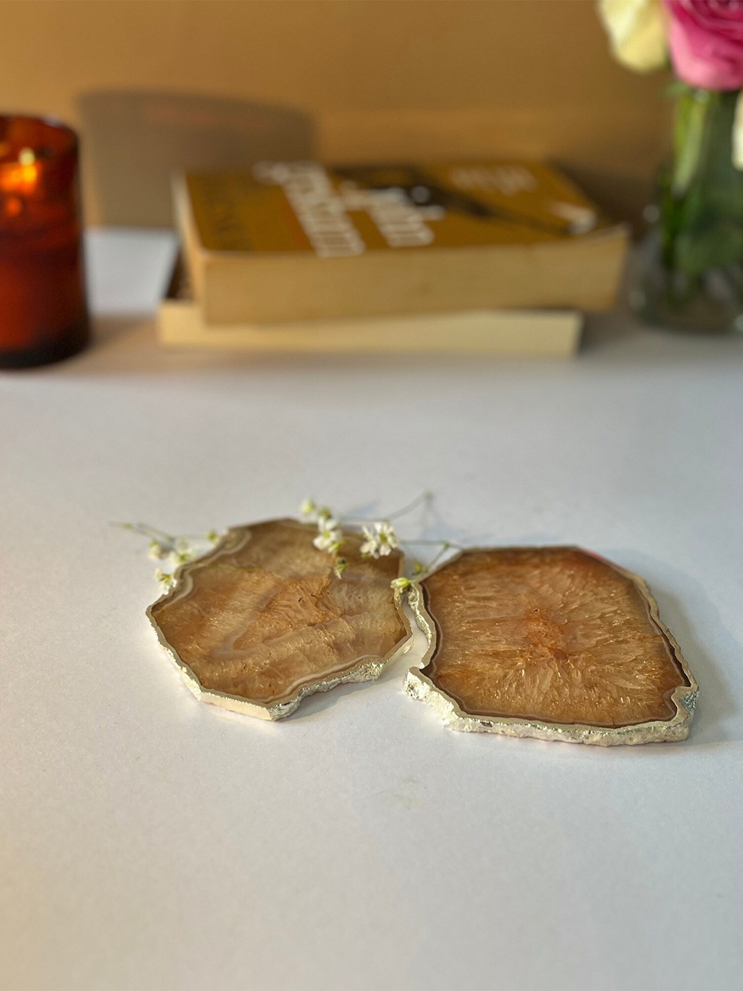 

HOMEARTE Brown 2 Pieces Textured Agate Stone Coasters