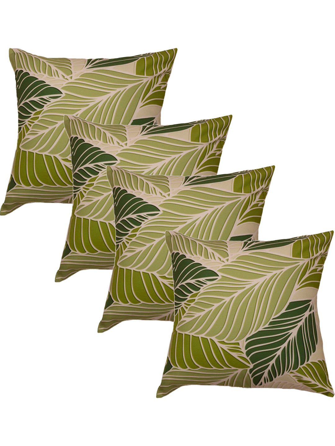 

ZEBA Green & Beige 4 Pieces Floral Printed Square Cotton Cushion Covers