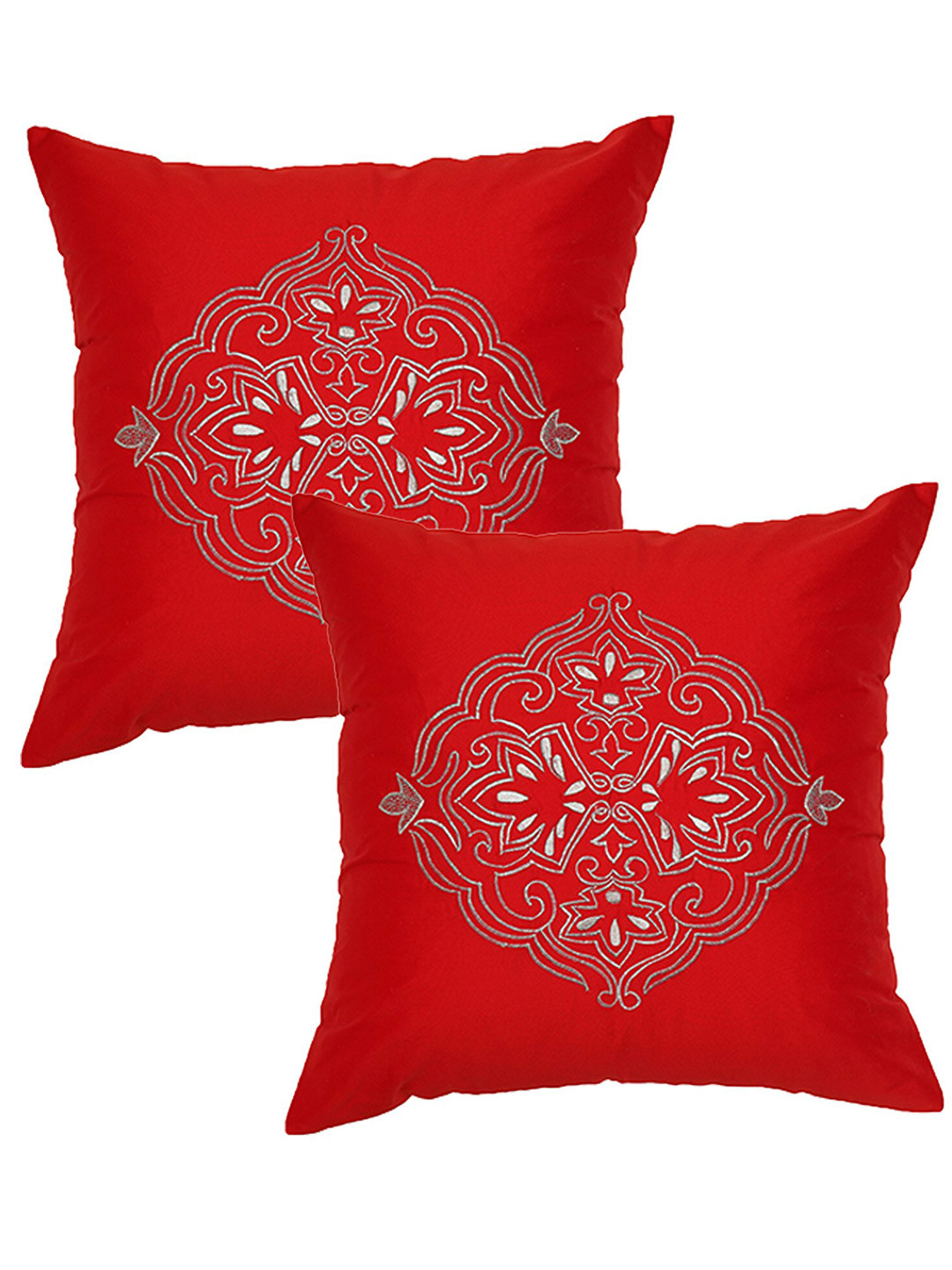 

ZEBA Red & Gold Toned 2 Pieces Embroidered Square Cushion Covers