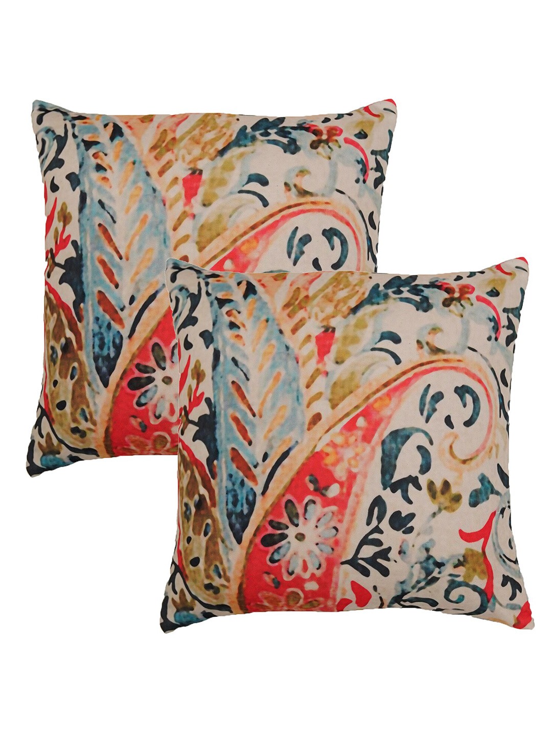 

ZEBA Beige & Orange 2 Pieces Ethnic Motifs Square Cushion Covers