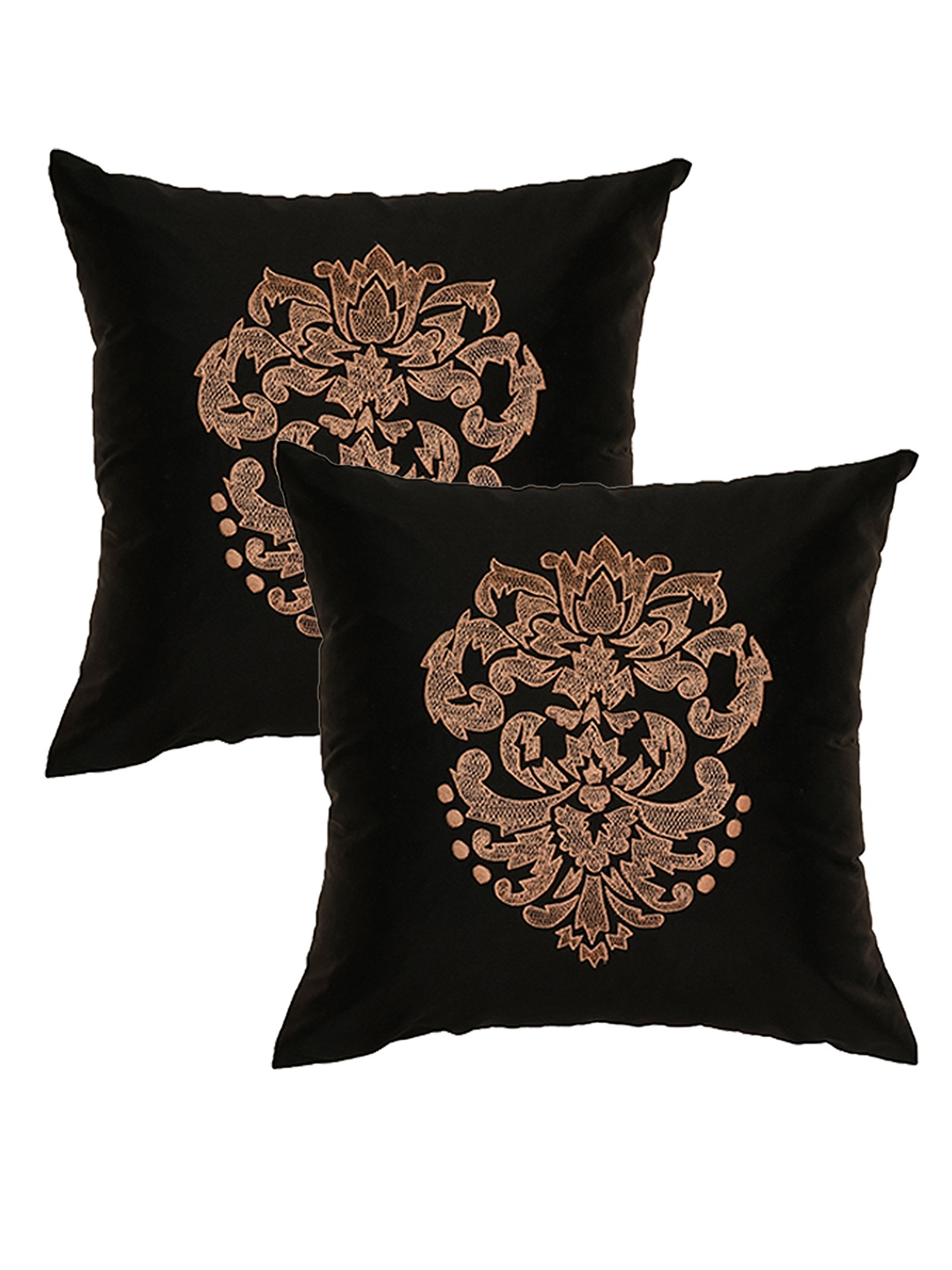 

ZEBA Black & Gold Toned 2 Pieces Embroidered Square Cushion Covers