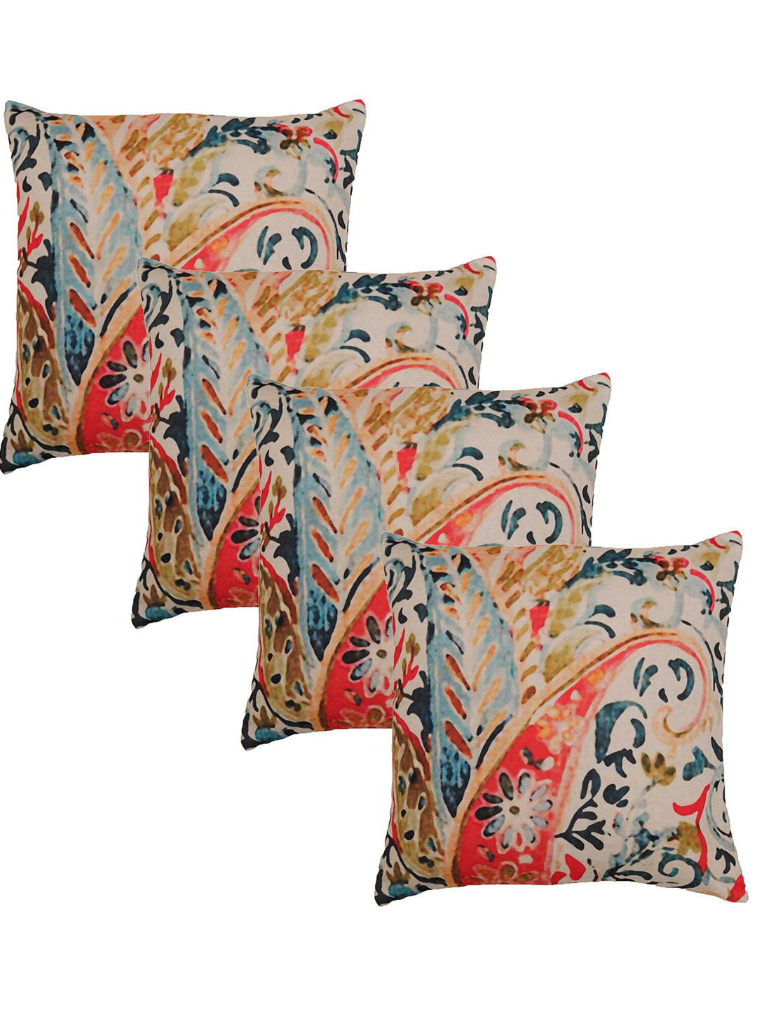 

ZEBA Beige & Orange 4 Pieces Ethnic Motifs Square Cushion Covers