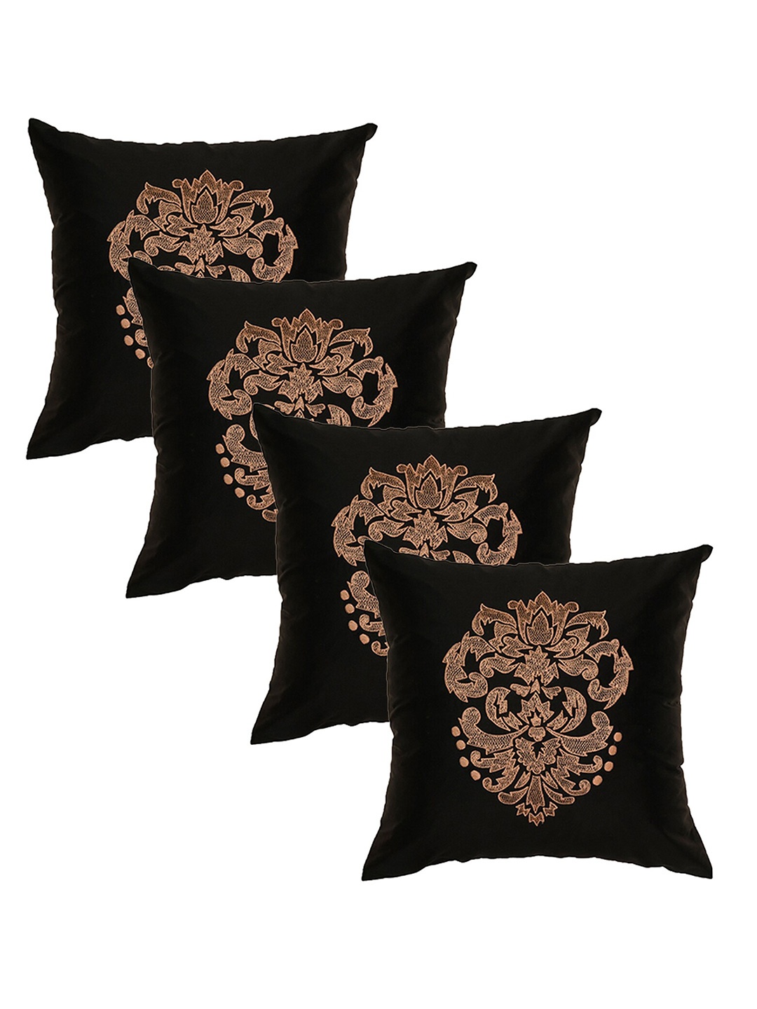 

ZEBA Black & Gold Toned 4 Pieces Embroidered Square Cushion Covers