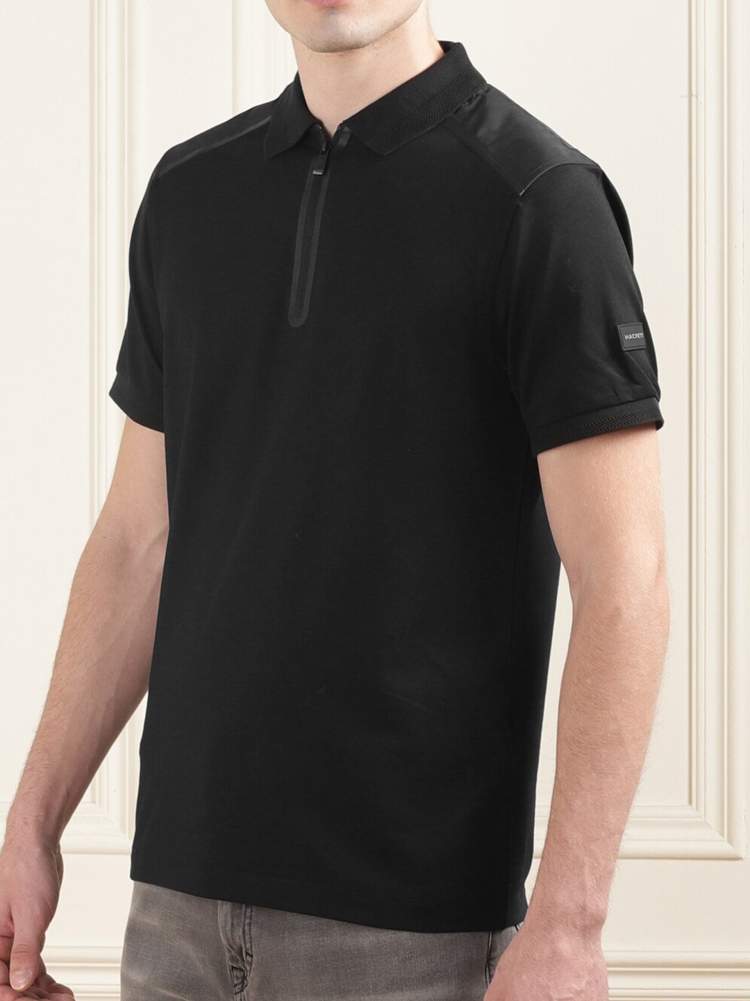 

HACKETT LONDON Half Zip Polo Collar T-shirt, Black