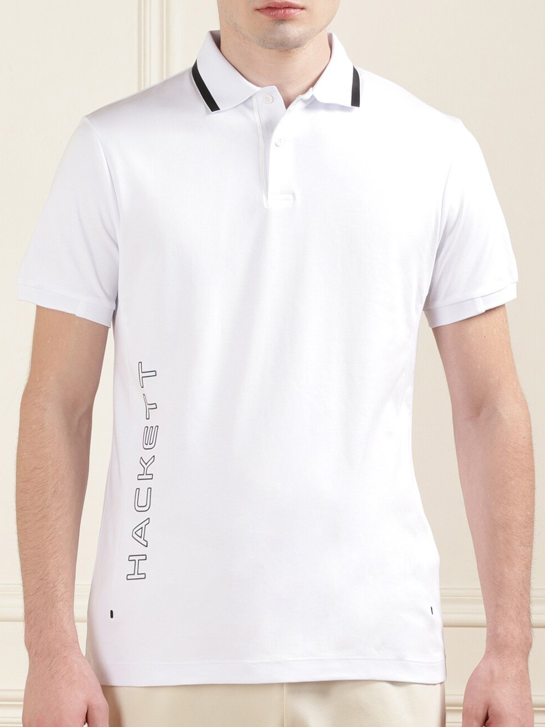 

HACKETT LONDON Polo Collar Taped Cotton T-shirt, White