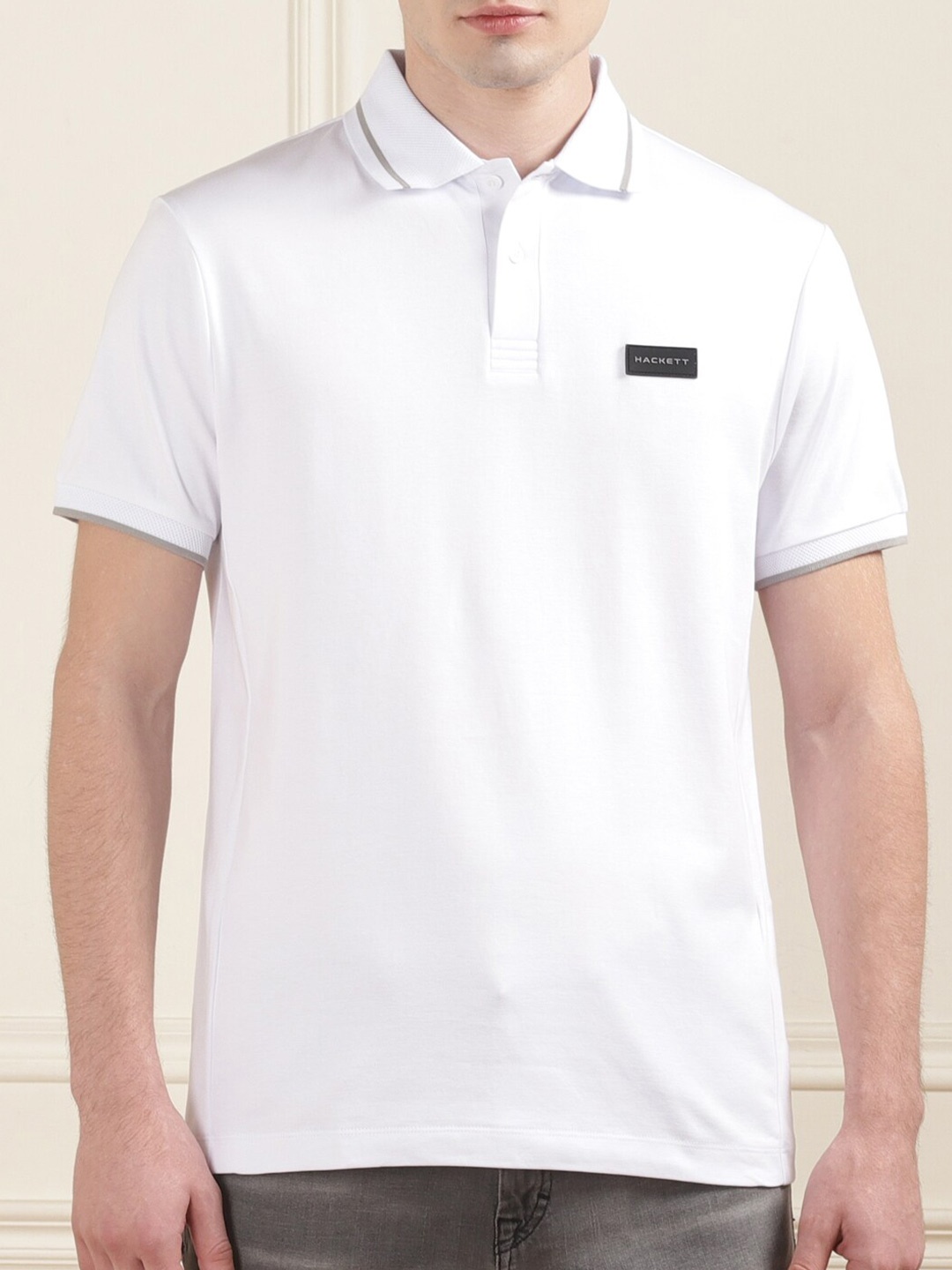 

HACKETT LONDON Polo Collar Tipped Cotton T-shirt, White