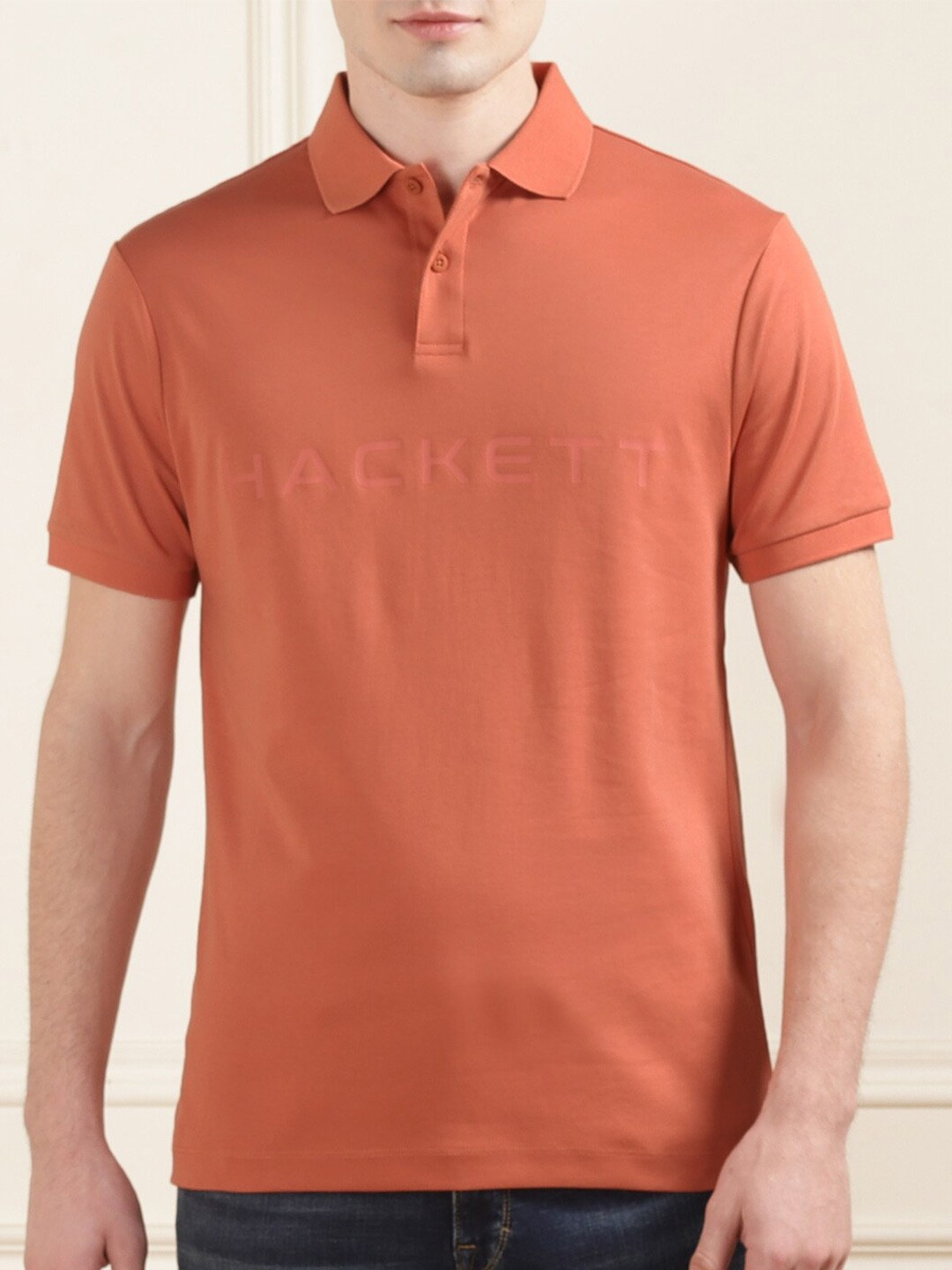 

HACKETT LONDON Typography Polo Collar Cotton T-shirt, Orange