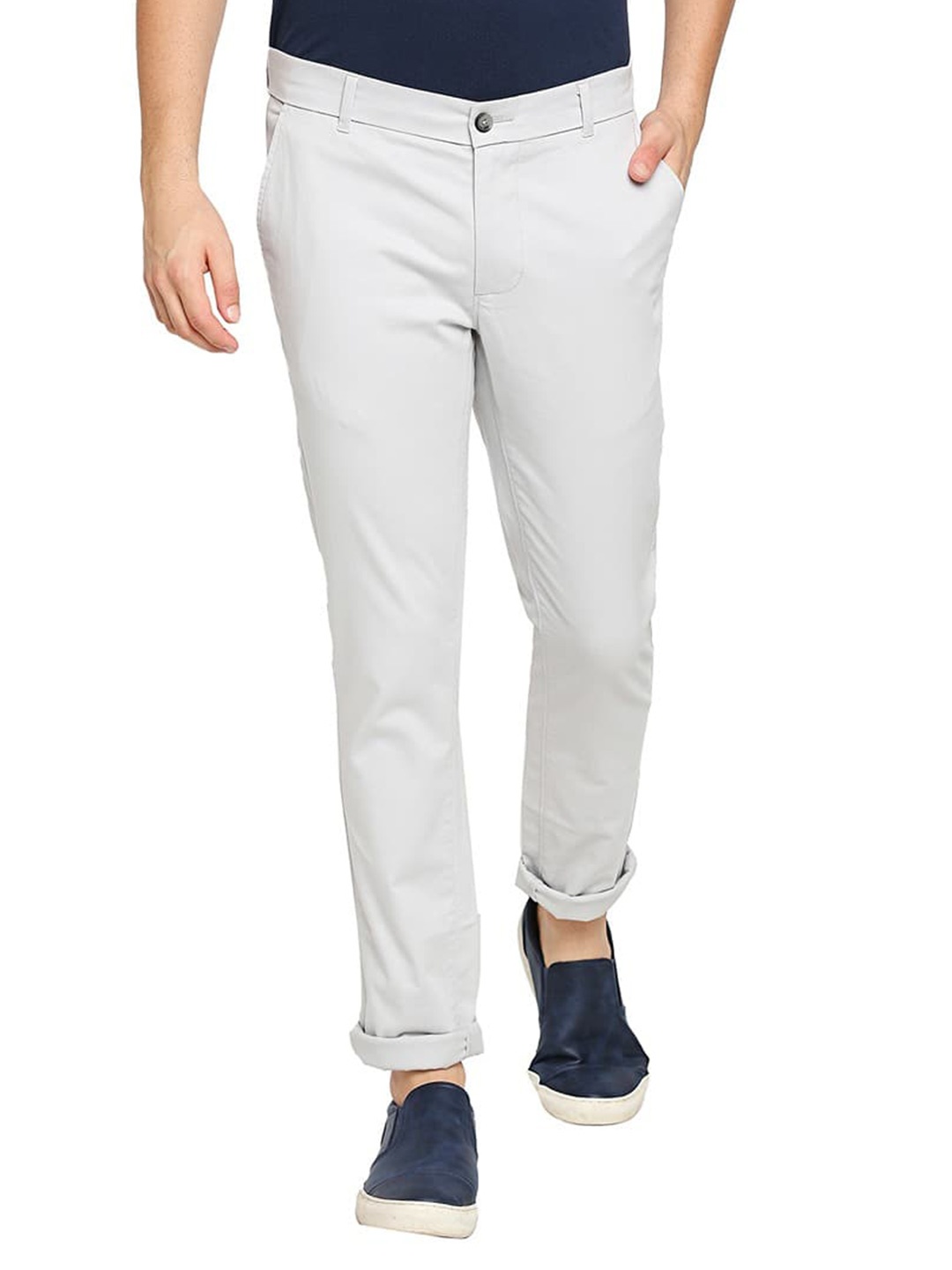 

Basics Men Tapered Fit Cotton Stretch Trousers, Grey
