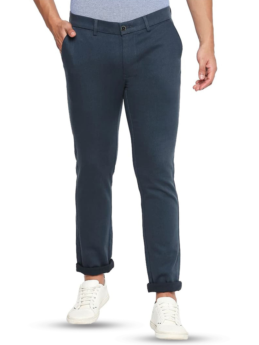 

Basics Mens Cotton Tapered Fit Regular 2 Pockets Trousers, Green