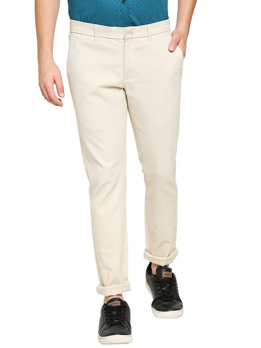 

Basics Men Tapered Fit Cotton Trousers, Beige