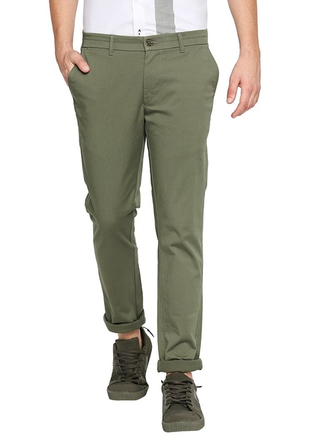 

Basics Men Tapered Fit Cotton Trousers, Green