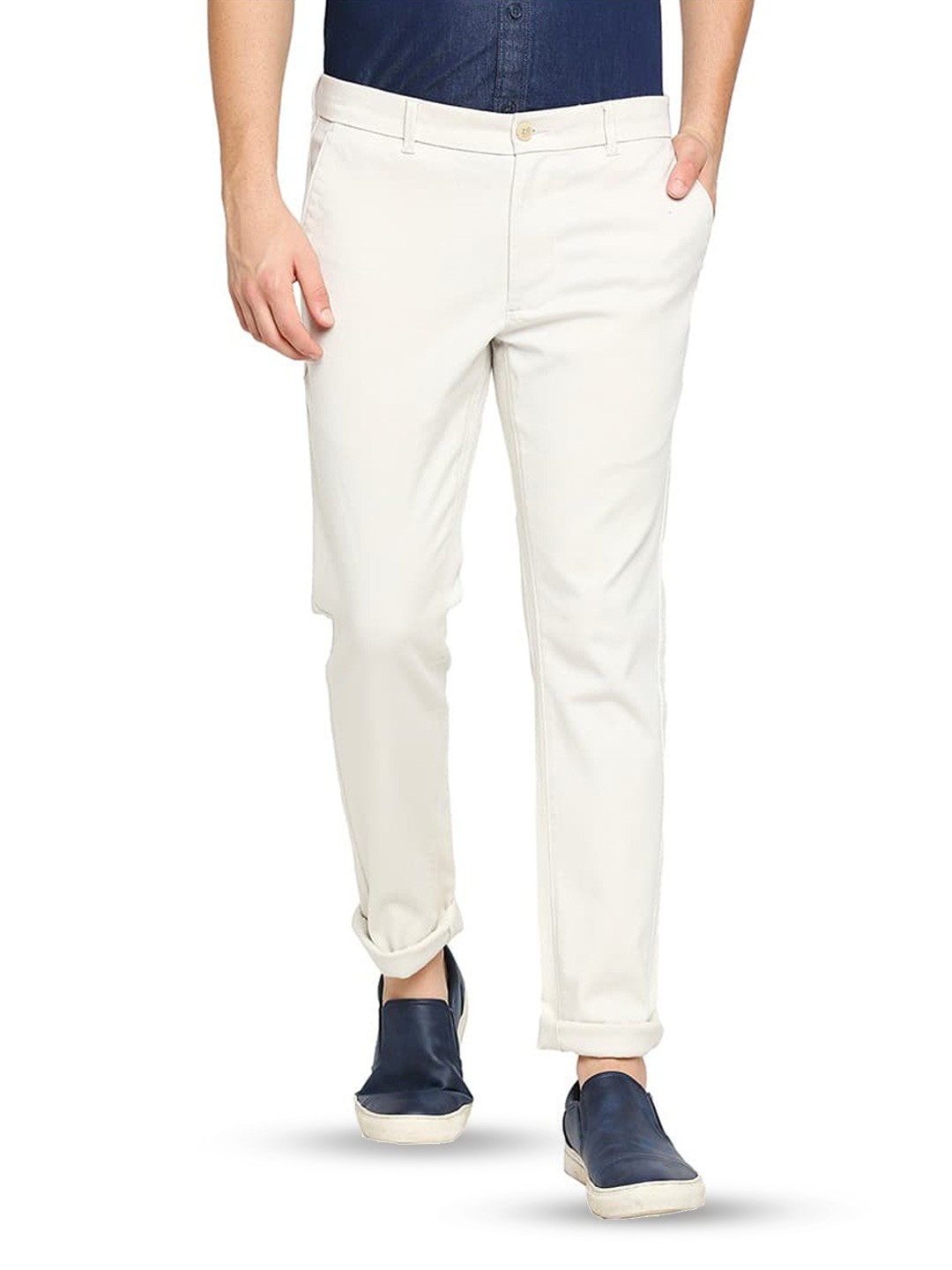 

Basics Tapered Fit Low-Rise Cotton Trousers, Beige