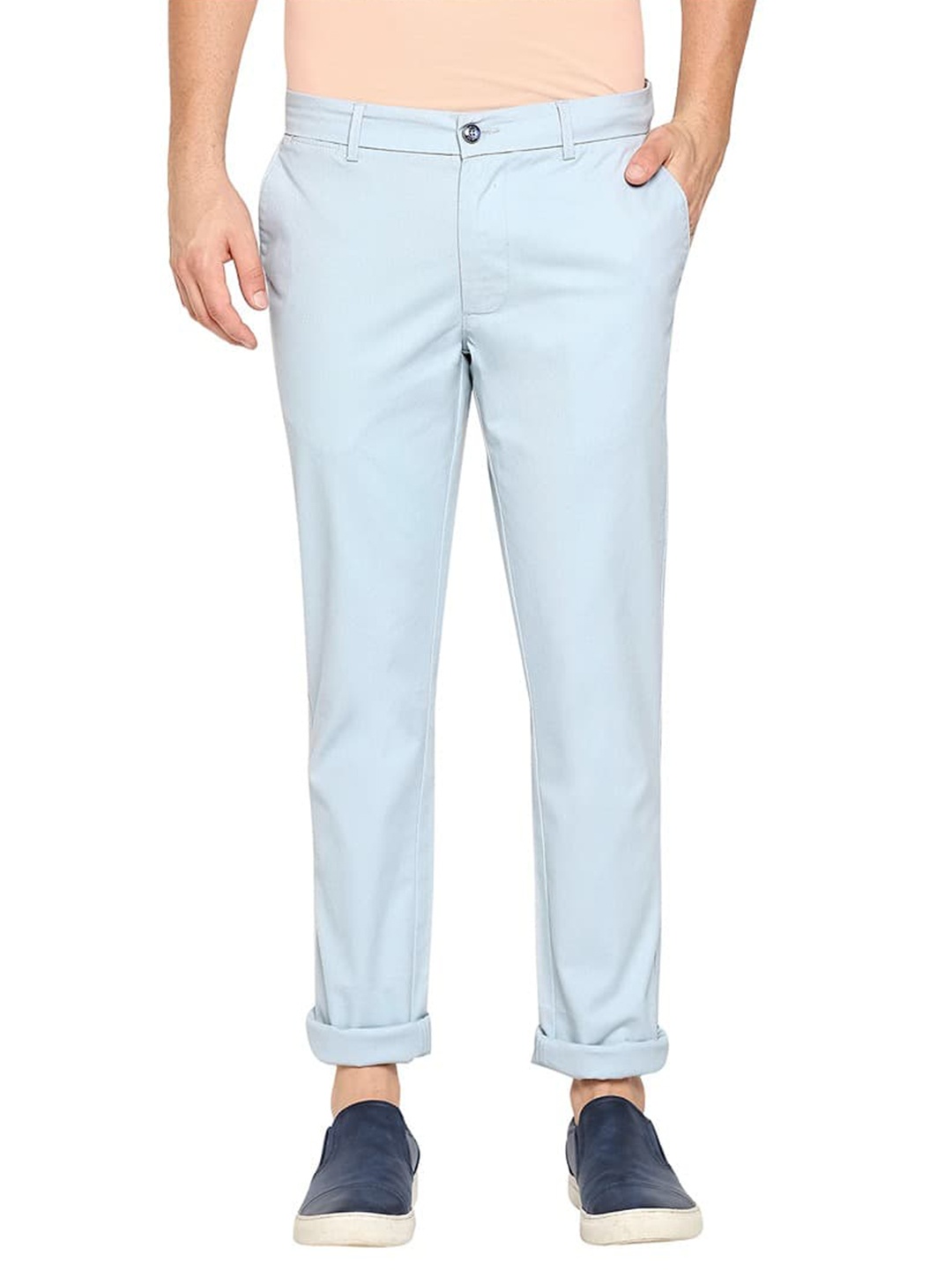 

Basics Men Tapered Fit Cotton Trousers, Blue