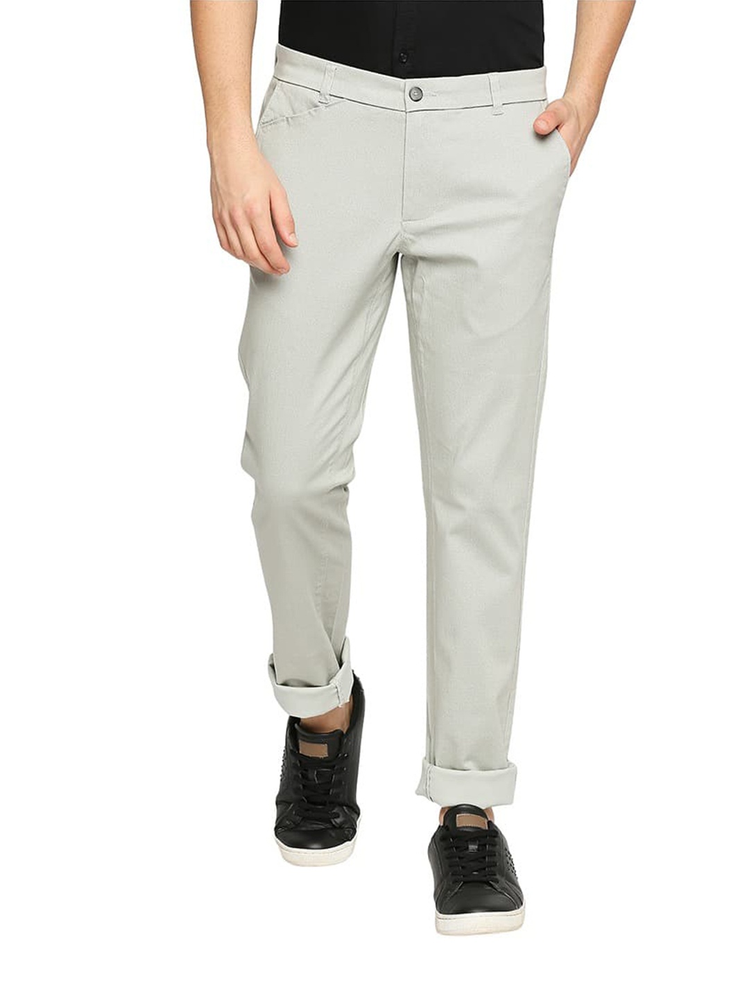 

Basics Men Mid-Rise Plain Cotton Tapered Fit Chinos Trousers, Beige