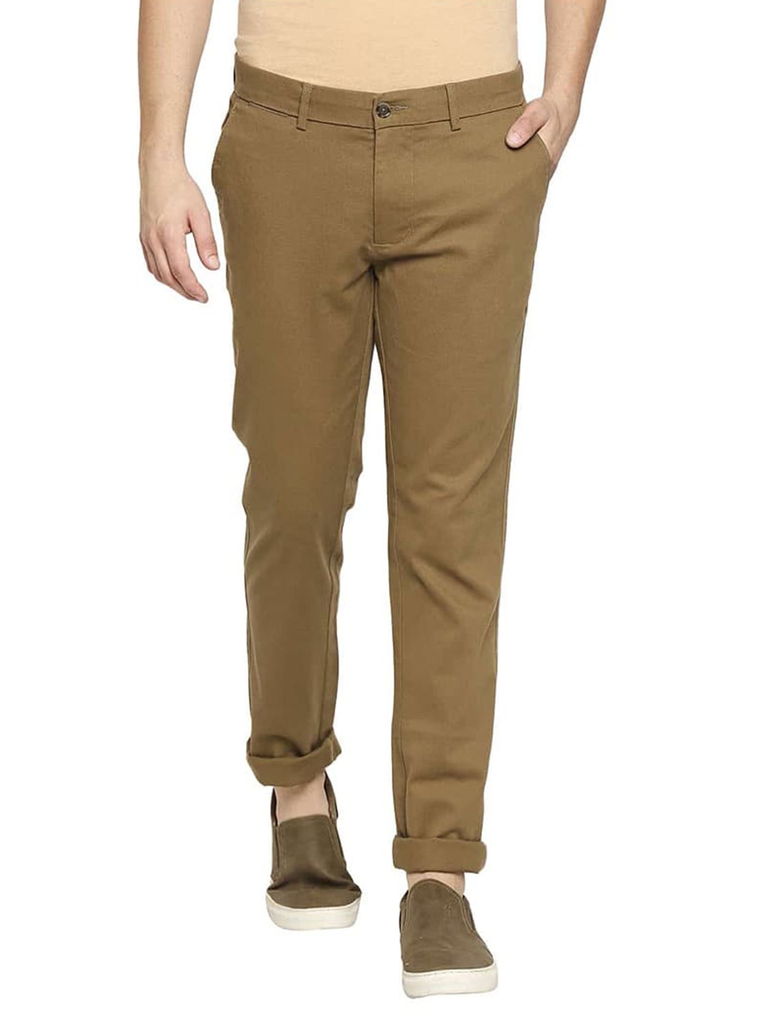 

Basics Men Tapered Fit Cotton Chinos Trousers, Brown