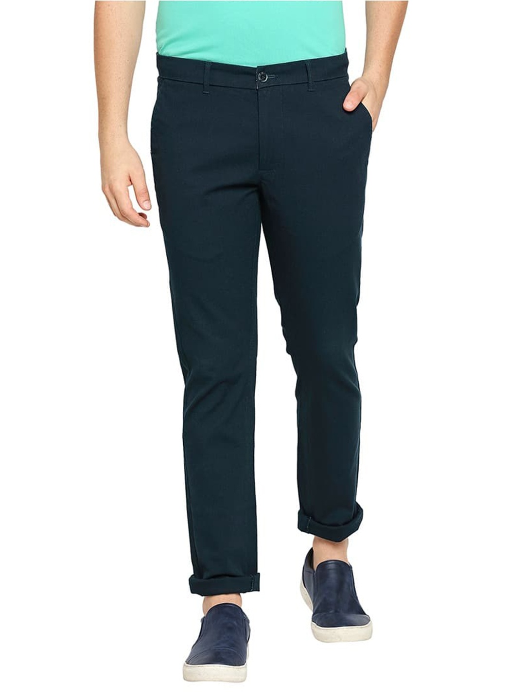 

Basics Men Tapered Fit Cotton Chinos Trousers, Green