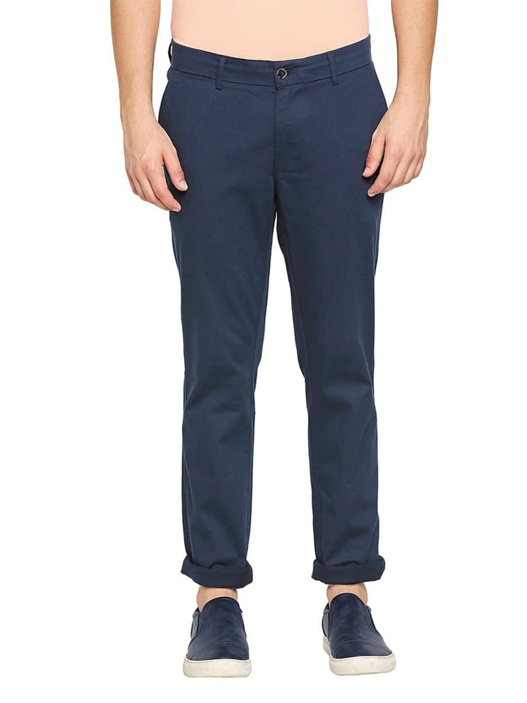

Basics Men Cotton Tapered Fit Trousers, Blue