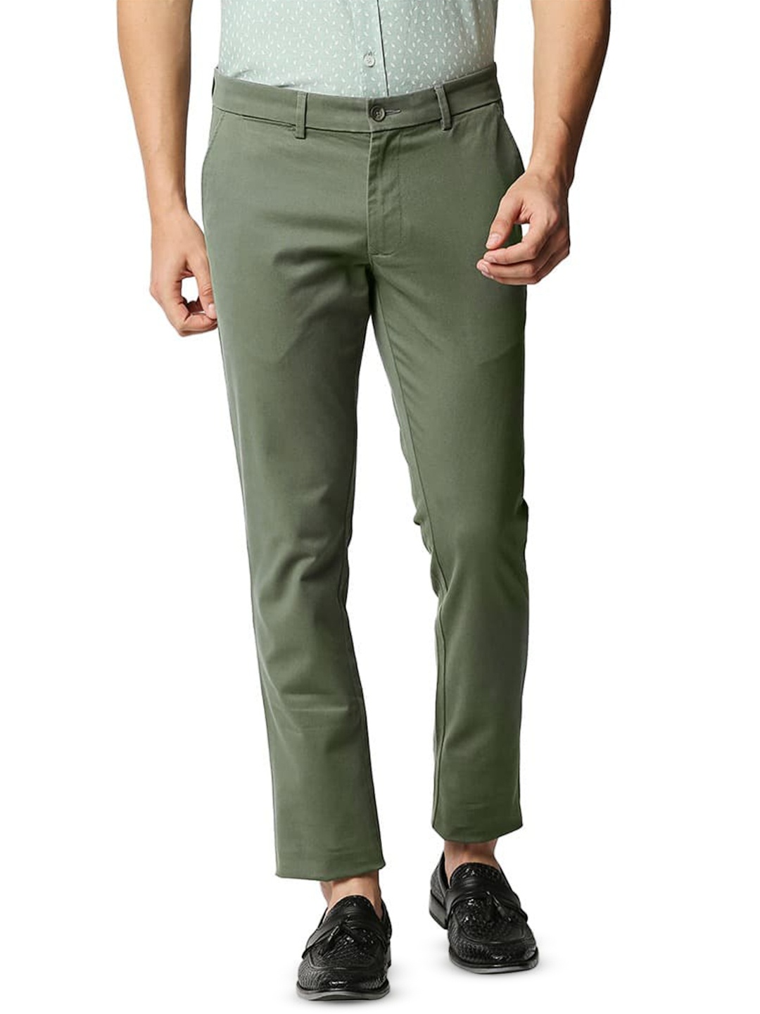 

Basics Men Tapered Fit Chinos Stretch Cotton Trousers, Green
