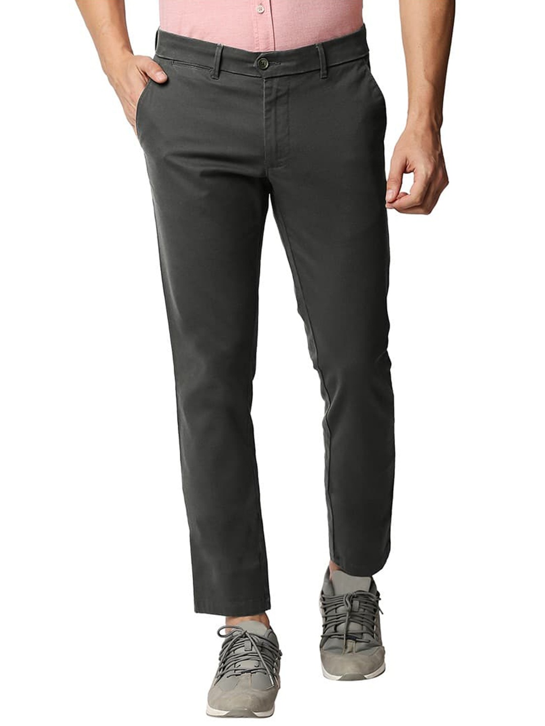

Basics Mens Cotton Tapered Fit Plain Chinos Trousers, Grey