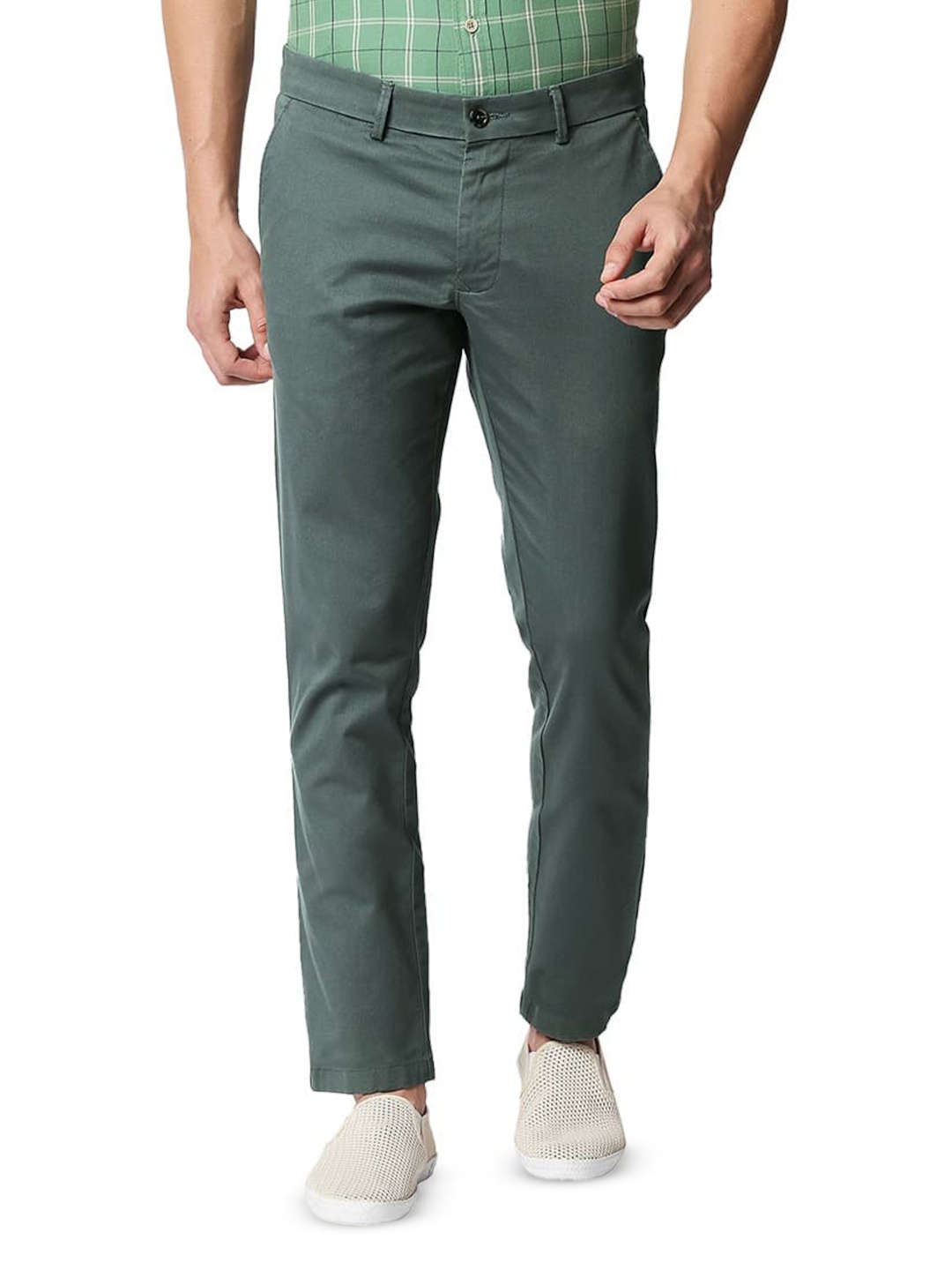

Basics Cotton Men Tapered Fit Chinos Stretch Trousers, Green