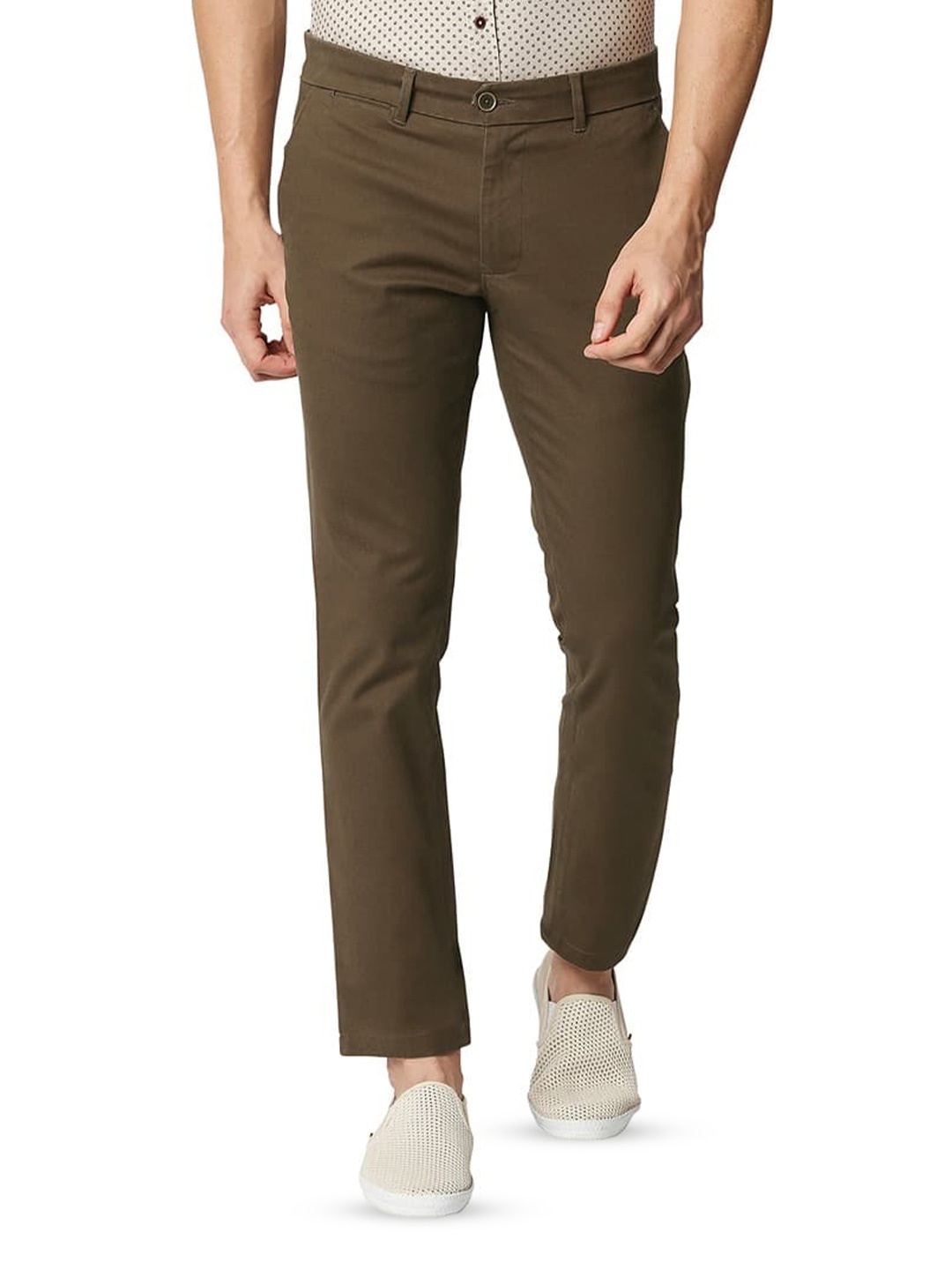 

Basics Men Tapered Fit Chinos Cotton Trousers, Brown