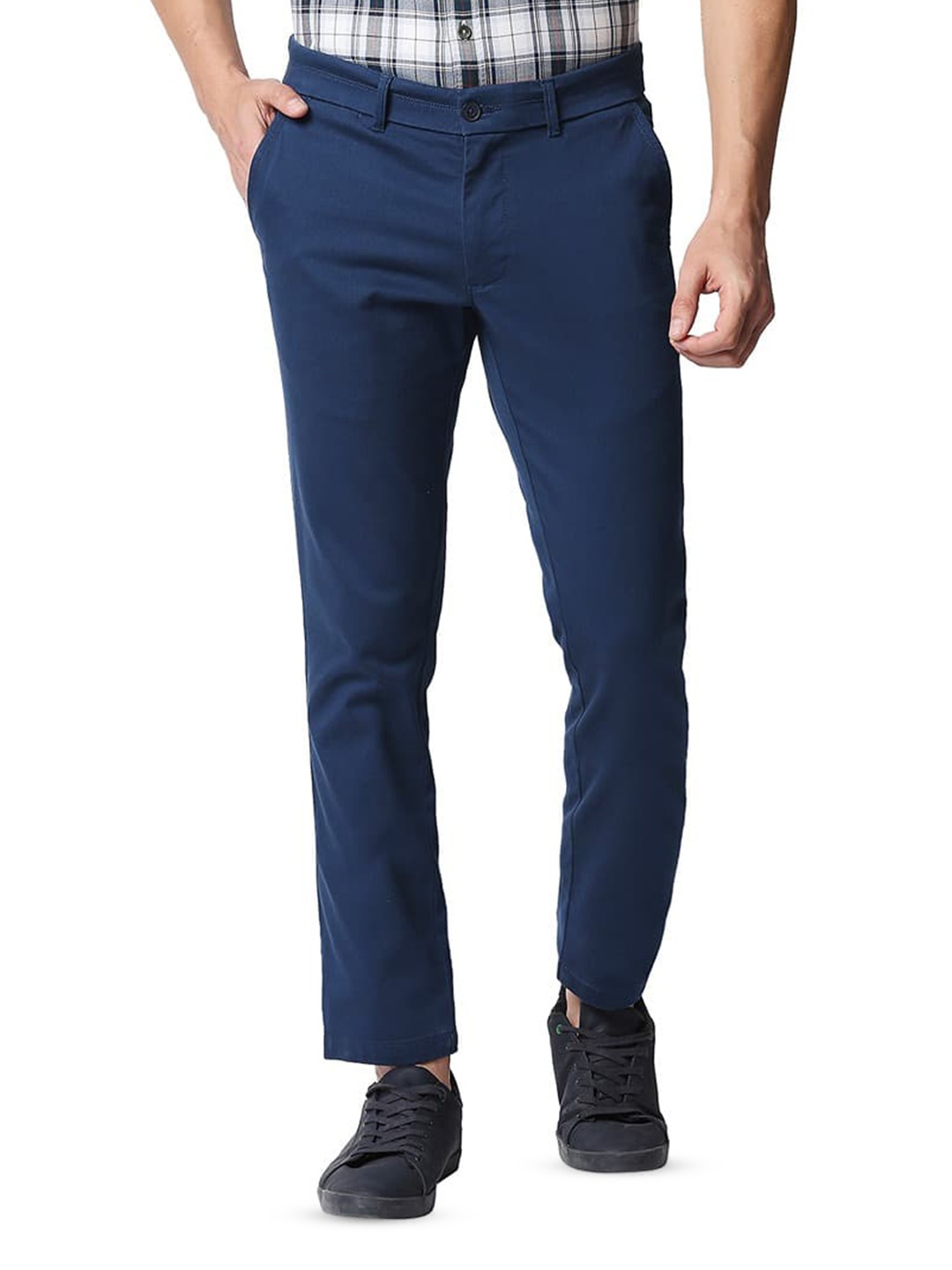 

Basics Men Tapered Fit Chinos Cotton Trousers, Blue