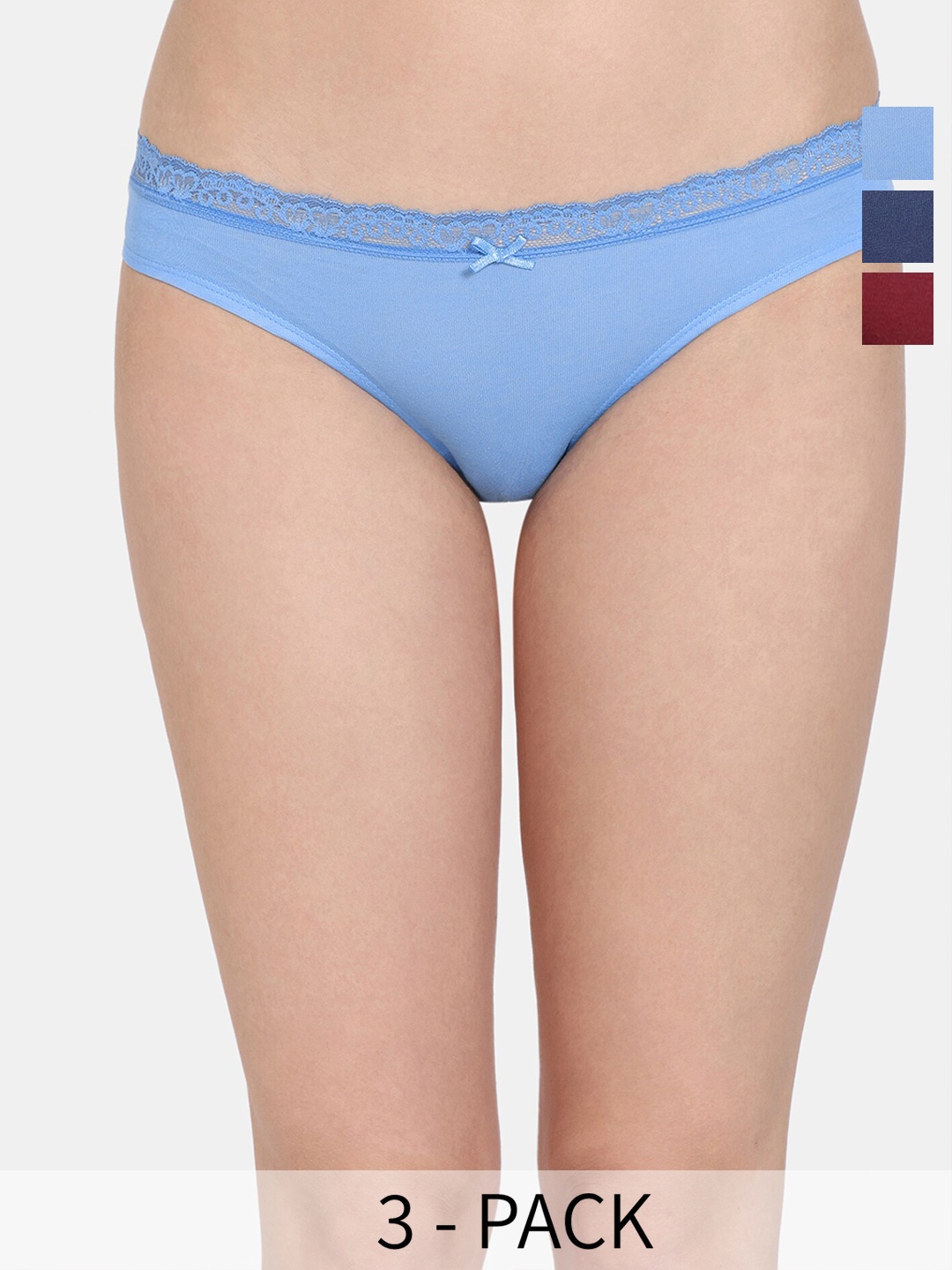 

Zivame Women Pack Of 3 Low-Rise Cotton Bikini Briefs, Blue