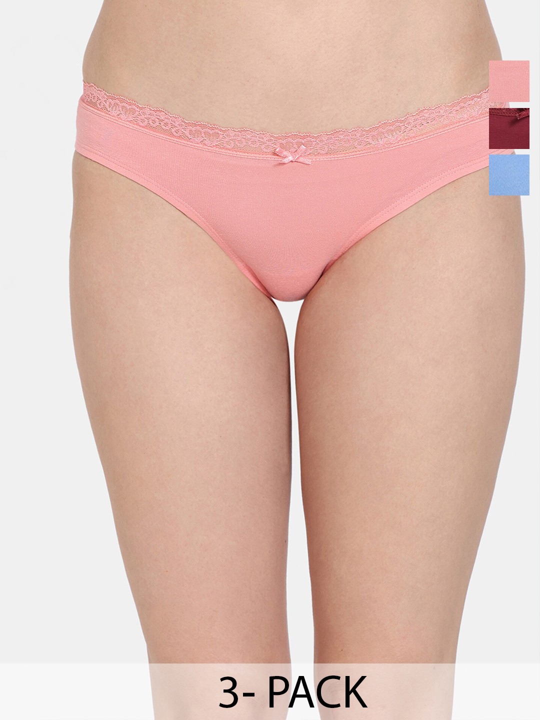 

Zivame Pack Of 3 Low-Rise Bikini Briefs, Pink
