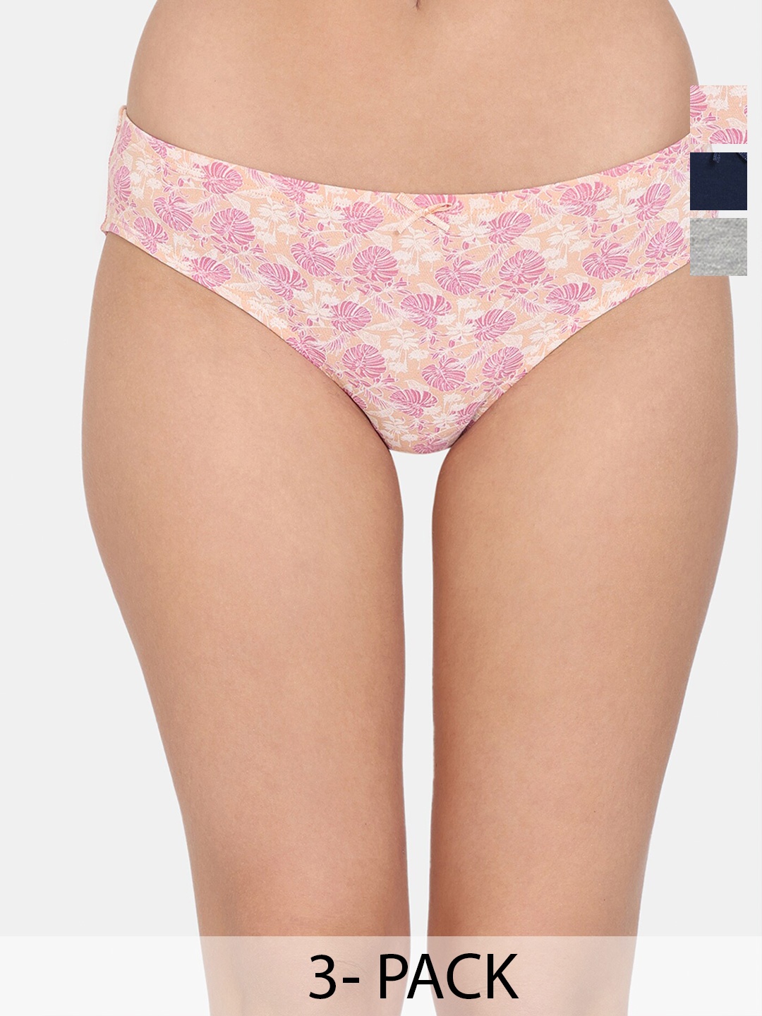 

Zivame Pack Of 3 Printed Bikini Briefs, Grey