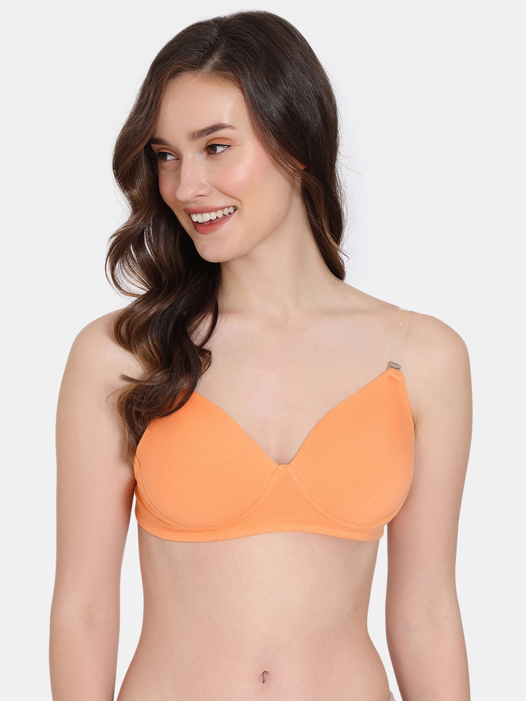 

Zivame Seamless Heavily Padded Half Coverage Plunge Bra - All Day Comfort, Orange