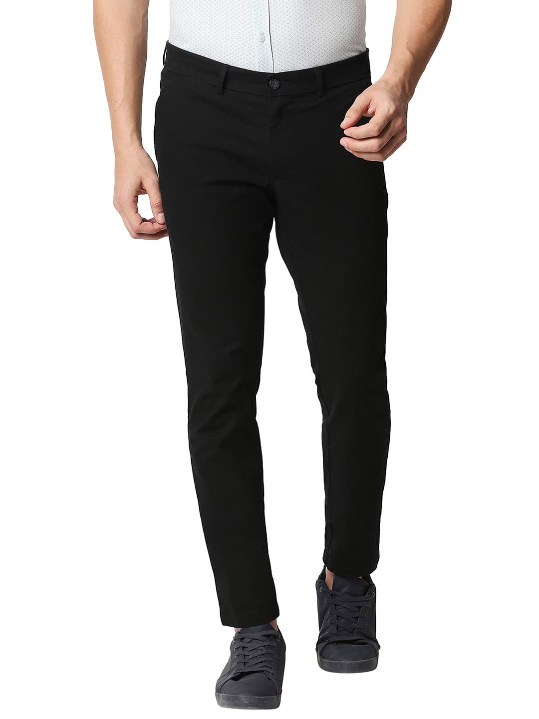 

Basics Men Tapered Fit Stretchable Cotton Trousers, Black