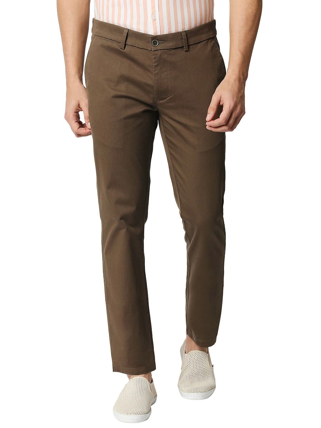 

Basics Men Tapered Fit Chinos Mid-Rise Denim Casual Trousers, Brown
