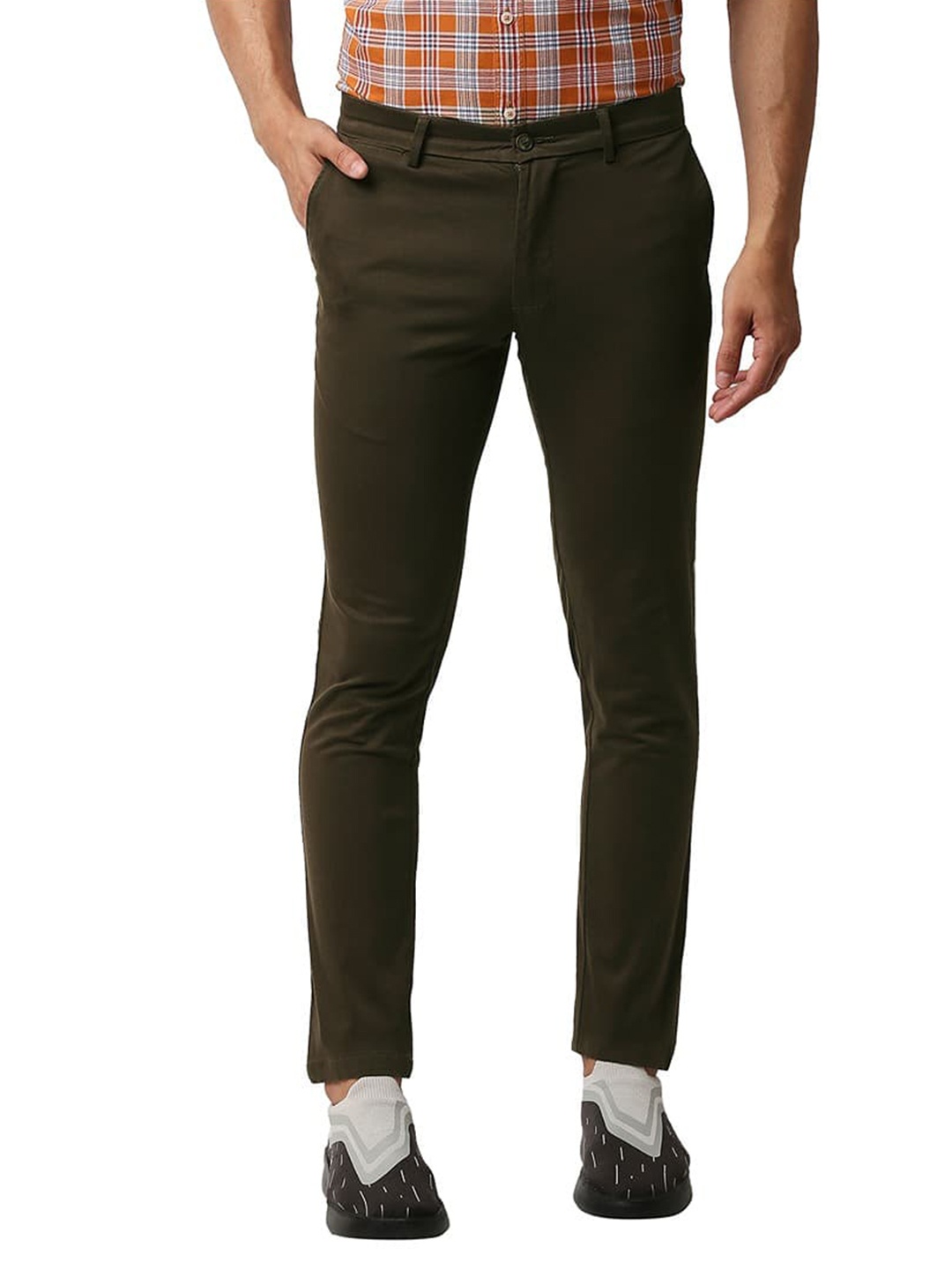 

Basics Men Mid-Rise Flat-Front Cotton Tapered Fit Chinos Trousers, Brown