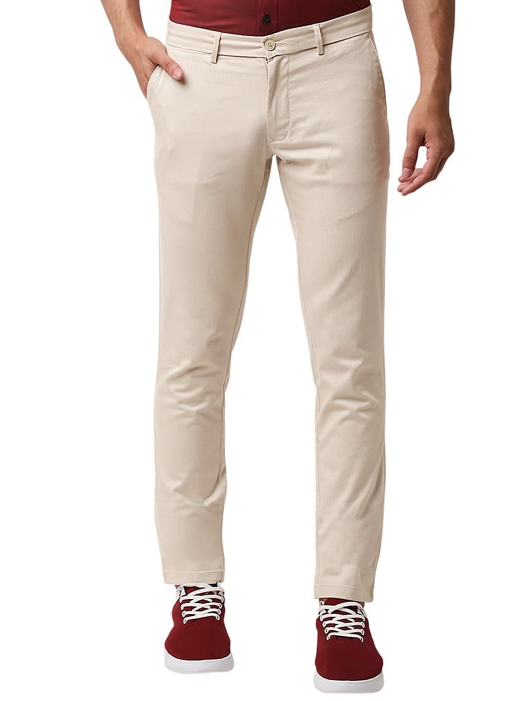 

Basics Men Tapered Fit Chinos Cotton Stretchable Trouser, Beige