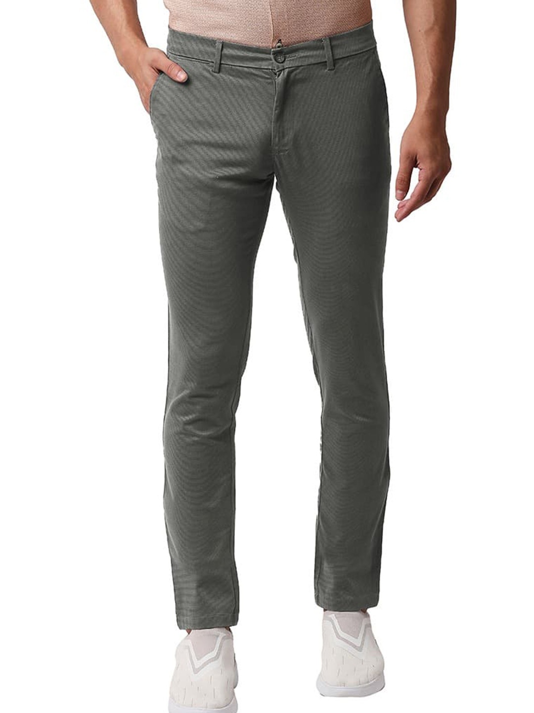 

Basics Men Mid Rise Plain Cotton Skinny Fit Trousers, Grey
