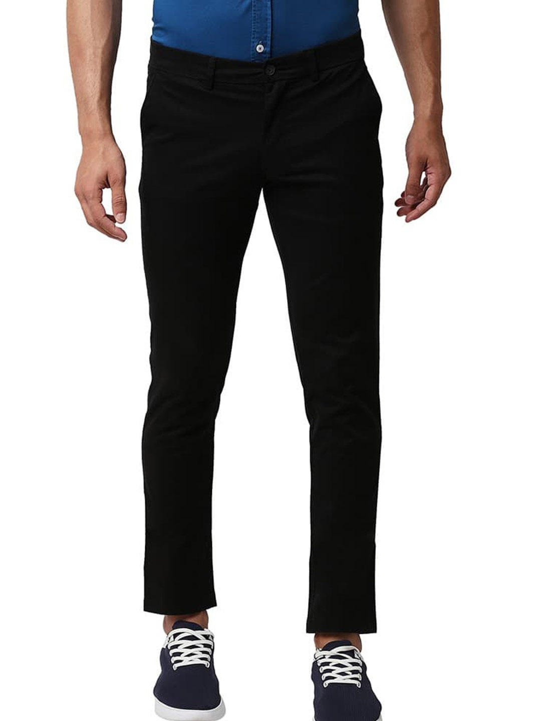 

Basics Men Mid Rise Tapered Fit Cotton Chinos Trousers, Black