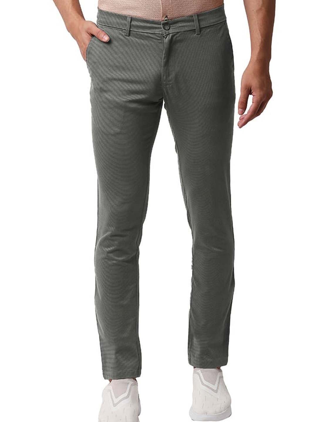 

Basics Men Mid Rise Plain Cotton Tapered Fit Trousers, Grey