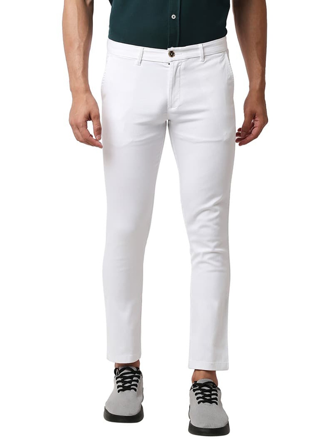 

Basics Men Mid-Rise Flat-Front Cotton Tapered Fit Chinos Trousers, White