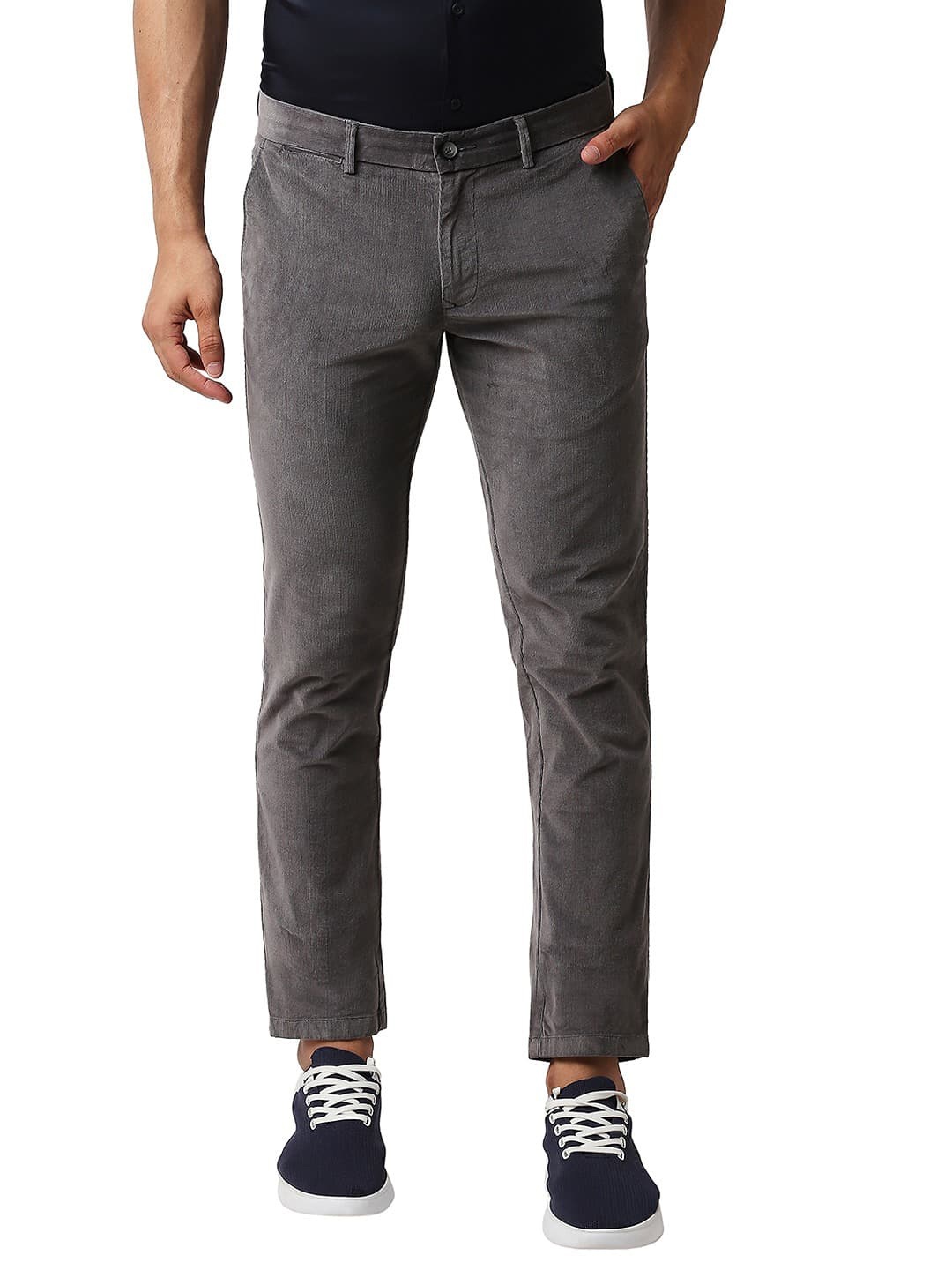 

Basics Men Solid Tapered Fit Cotton Trousers, Grey