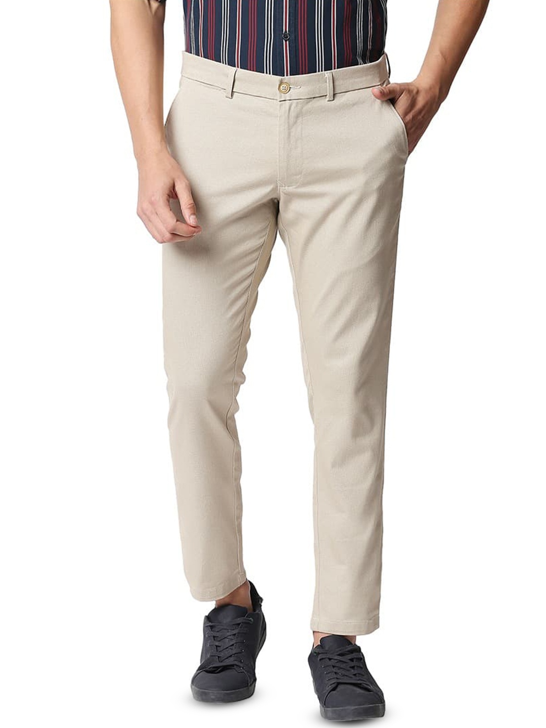 

Basics Men Cotton Tapered Fit Chinos Trousers, Beige