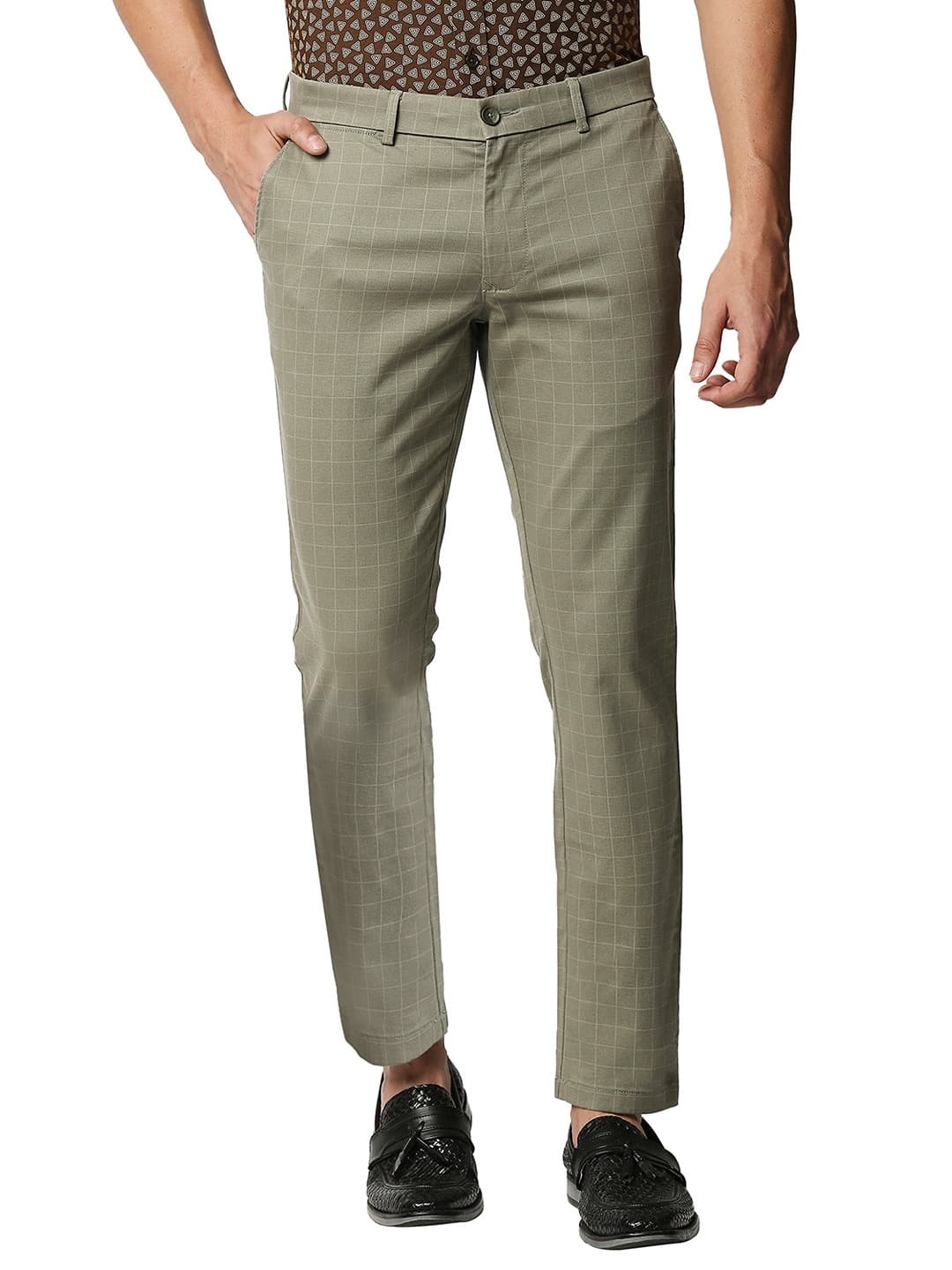 

Basics Checked Tapered Fit Chinos Trousers, Green