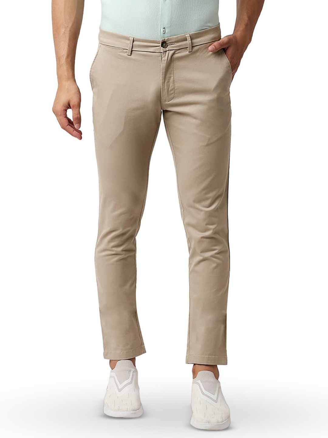 

Basics Cotton Tapered Fit Plain Chinos Trousers, Beige