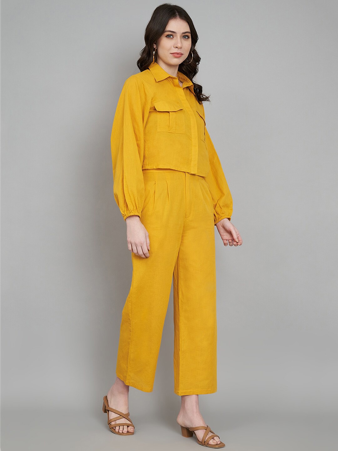 

Amagyaa Shirt Collar Pure Cotton Shirt With Trouser, Yellow