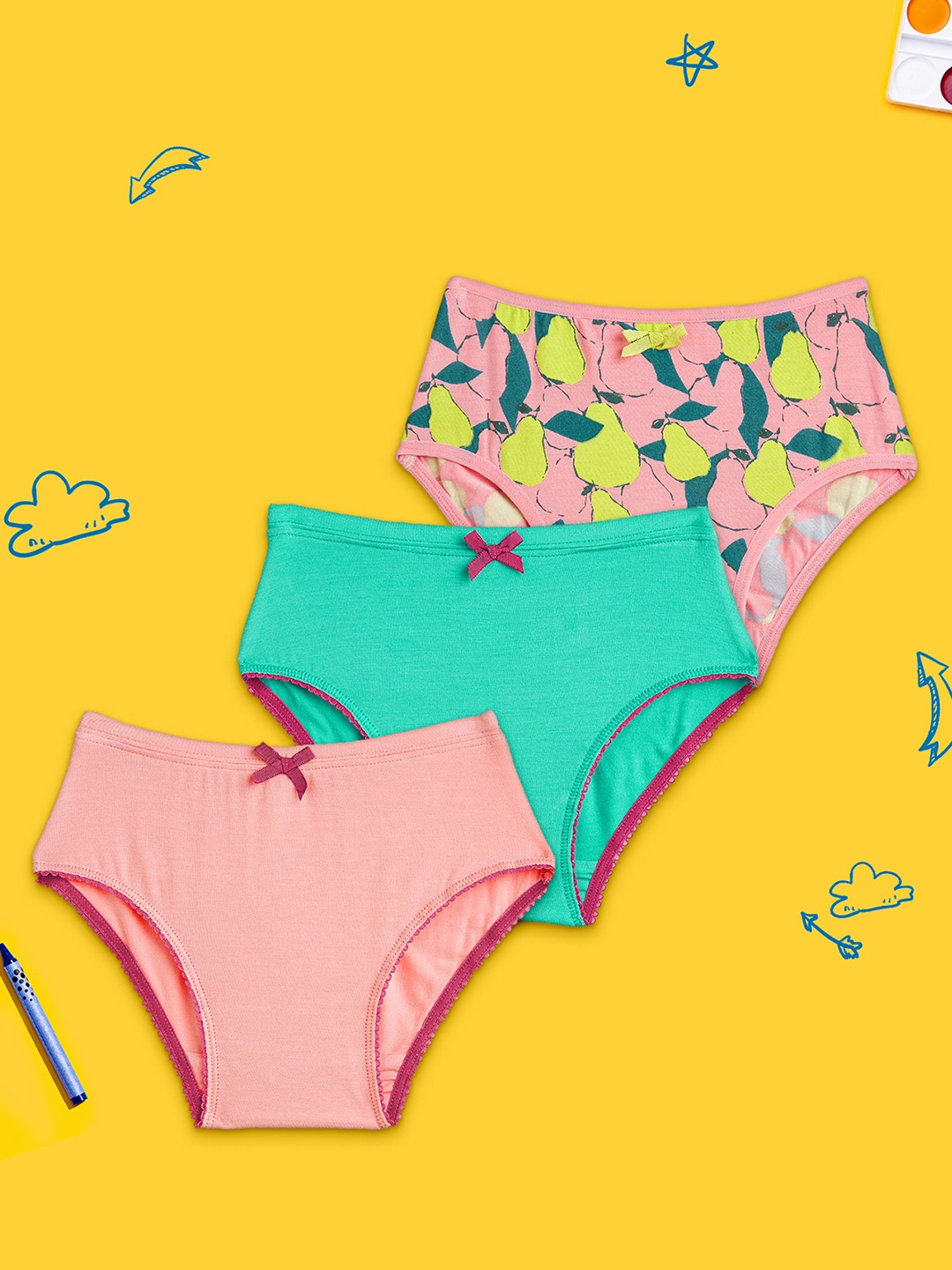 

XY Life Girls Pack Of 3 Anti Microbial Hipster Briefs, Pink