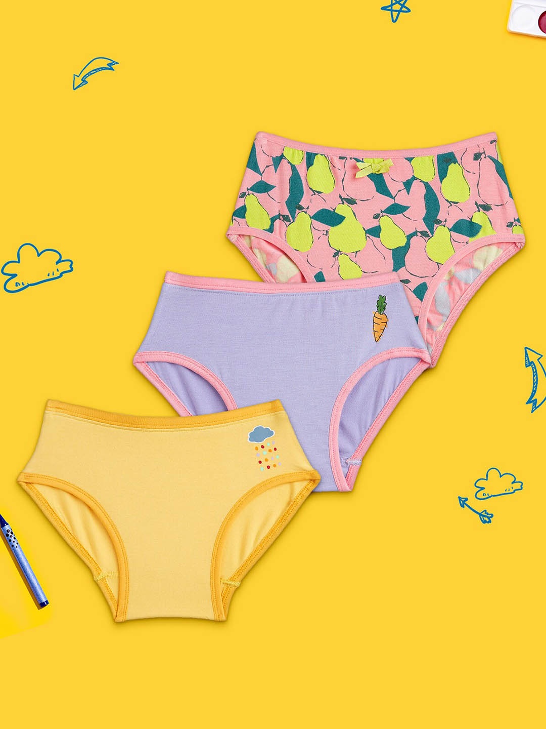 

XY Life Girls Pack Of 3 Printed 3X Softer Anti Microbial Than Modal Hipster Briefs, Violet