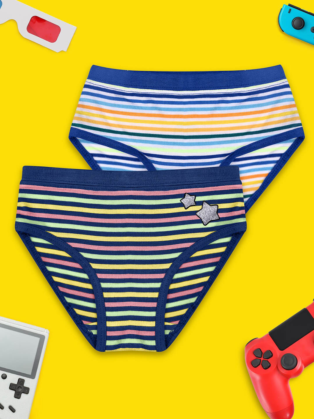 

XY Life Girls Pack Of 2 Striped 3X Softer Anti Microbial Than Modal Hipster Briefs, Blue