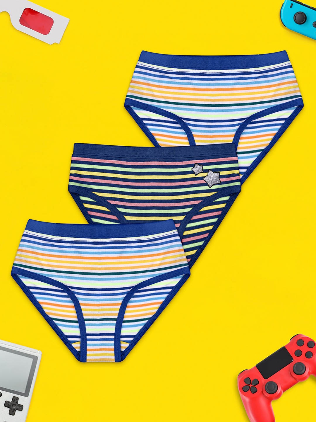 

XY Life Girls Pack Of 3 Striped Anti Microbial Hipster Briefs, White
