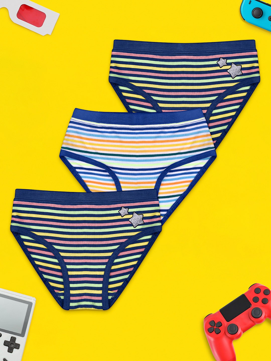 

XY Life Girls Pack Of 3 Striped Anti Microbial Hipster Briefs, Blue