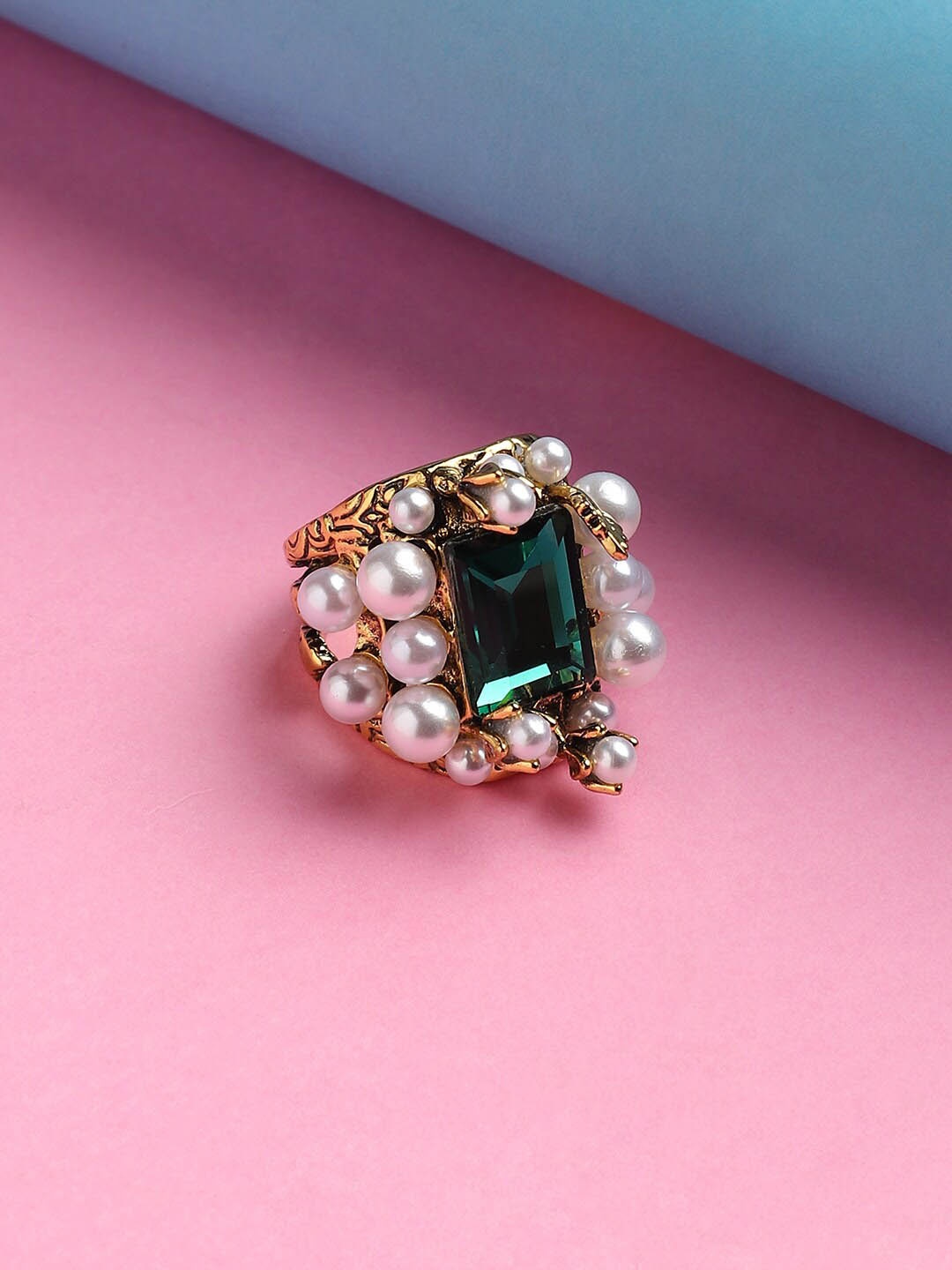 

DressBerry Green Gold Plated Stone Studded Finger Ring