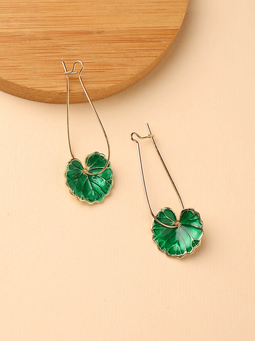 

DressBerry Green Gold-Plated Contemporary Enameled Hoop Earrings